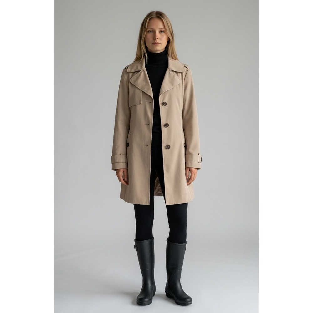 Tower by London Fog‎ Beige Trench Coat Size Small Petite Core Outerwear Tan